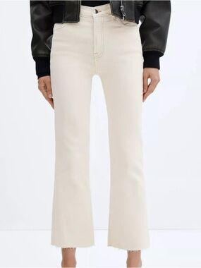 Mango Cream High-Rise Cropped Jeans